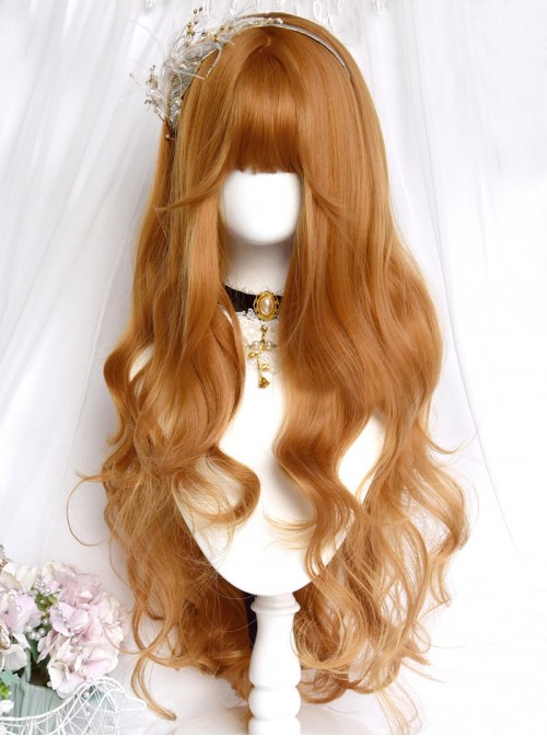 Antique Curls Series Elegant Vintage Oil Painting Retro Bright Golden Brown Classic Lolita Layered Long Curly Wig