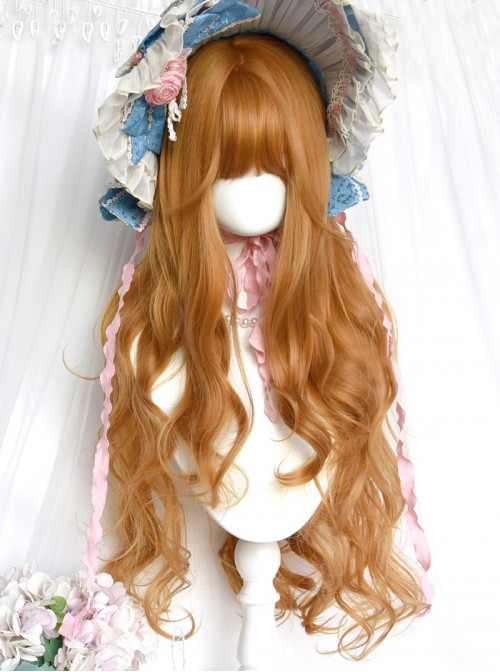 Antique Curls Series Elegant Vintage Oil Painting Retro Bright Golden Brown Classic Lolita Layered Long Curly Wig