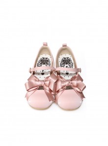 Bess Series Satin Ribbon Bowknot Round Toe Silk Leather Mary Jane Sweet Lolita Mid Heel Chunky Heel Leather Shoes