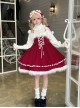 Little Bell Series Christmas Red Cute Lace Binding Band  Pom Pom Bowknot White Plush Bell Decoration Sweet Lolita Sleeveless Dress