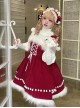 Little Bell Series Christmas Red Cute Lace Binding Band  Pom Pom Bowknot White Plush Bell Decoration Sweet Lolita Sleeveless Dress