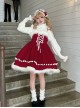 Little Bell Series Christmas Red Cute Lace Binding Band  Pom Pom Bowknot White Plush Bell Decoration Sweet Lolita Sleeveless Dress