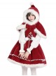 Little Bell Series Christmas Cute Red Pointed Hat White Plush Trim Bowknot White Pom Pom Decorations Sweet Lolita Cape