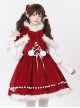 Little Bell Series Christmas Cute Red Pointed Hat White Plush Trim Bowknot White Pom Pom Decorations Sweet Lolita Cape