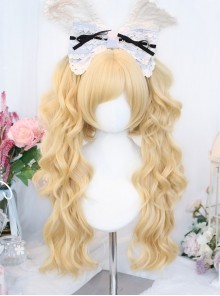 Sugar Snow Series Light Golden Natural Cute Straight Bangs Sweet Lolita Double Ponytails Roman Curly Long Hair Wig