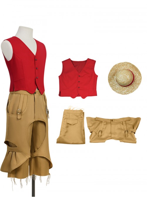 Anime One Piece Live Action Season 2 Halloween Cosplay Monkey D. Luffy Costume Set Without Shoes