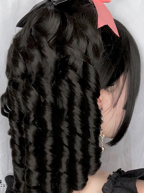 Black Elegant Roman Roll Ponytail Braid Wig Classic Lolita Wigs