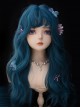 Deep-Sea Blue Natural Curly Bangs Long Curly Wig Classic Lolita Wigs