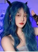 Deep-Sea Blue Natural Curly Bangs Long Curly Wig Classic Lolita Wigs