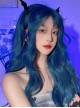 Deep-Sea Blue Natural Curly Bangs Long Curly Wig Classic Lolita Wigs