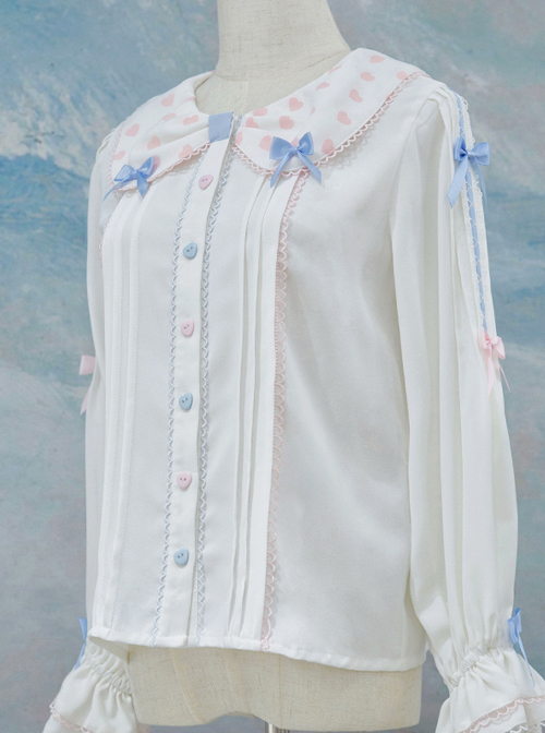 Girlish Heart Series Printing Doll Collar Sweet Lolita White Long Sleeve Bowknot Shirt