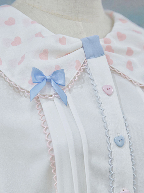 Girlish Heart Series Printing Doll Collar Sweet Lolita White Long Sleeve Bowknot Shirt