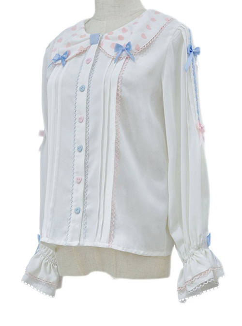 Girlish Heart Series Printing Doll Collar Sweet Lolita White Long Sleeve Bowknot Shirt