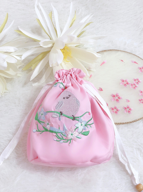 HanFu Pouch Chinese Style Retro Cute Bird Embroidery Handbag