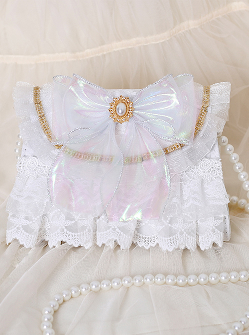 White Lace Pearly-lustre Bowknot Elegant Classic Lolita Pearl Chain Shoulder Bag