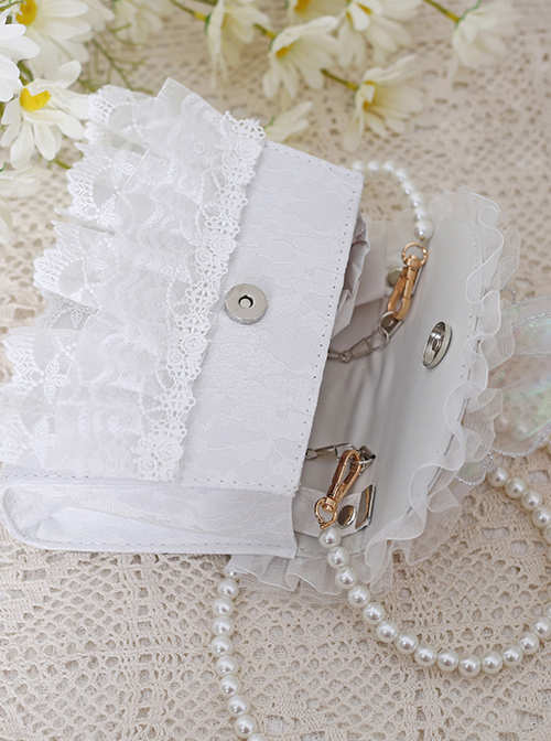 White Lace Pearly-lustre Bowknot Elegant Classic Lolita Pearl Chain Shoulder Bag