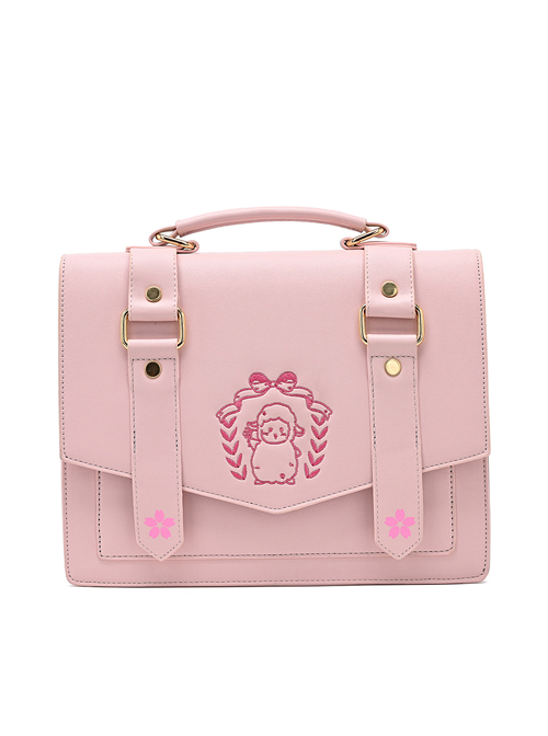 Cute Lamb Embroidery School Lolita Shoulder Bag