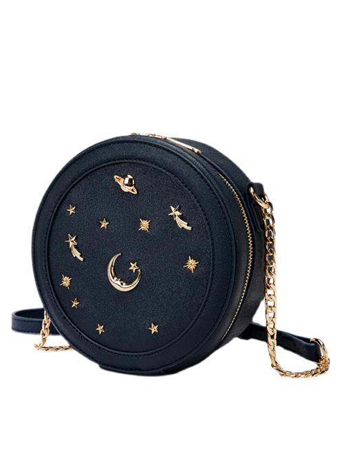 Classic Lolita Starry Sky Rivet Decoration Chain Shoulder Small Round Bag