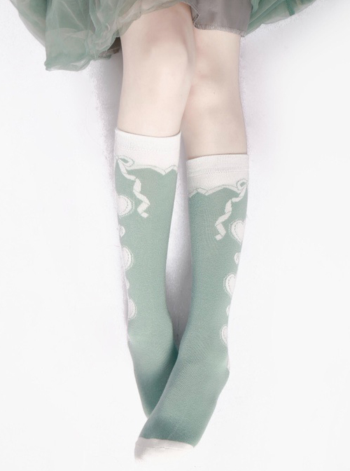 Cute Heart Pattern Sweet Lolita Green Spring Socks