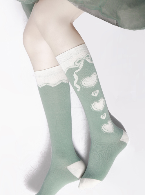 Cute Heart Pattern Sweet Lolita Green Spring Socks