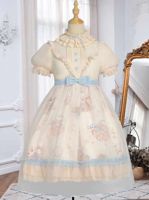 Good Night Fairy Tale Series OP Sweet Lolita Chiffon Short Sleeve Dress Full Set