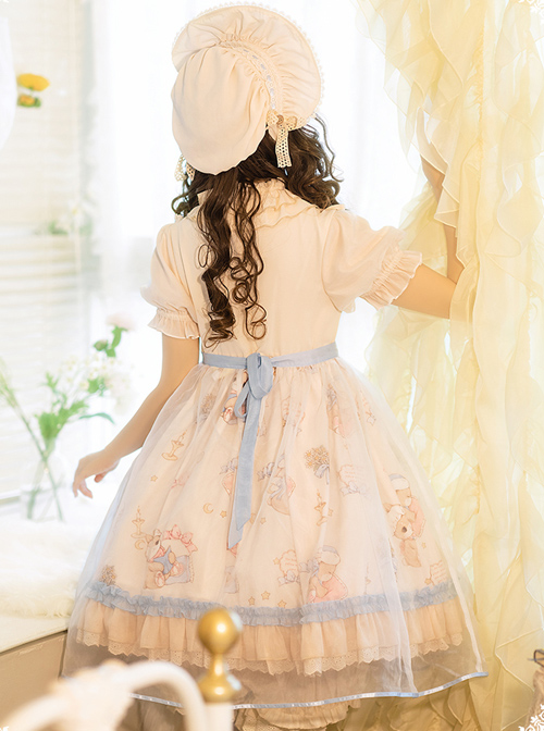 Good Night Fairy Tale Series OP Sweet Lolita Chiffon Short Sleeve Dress Full Set