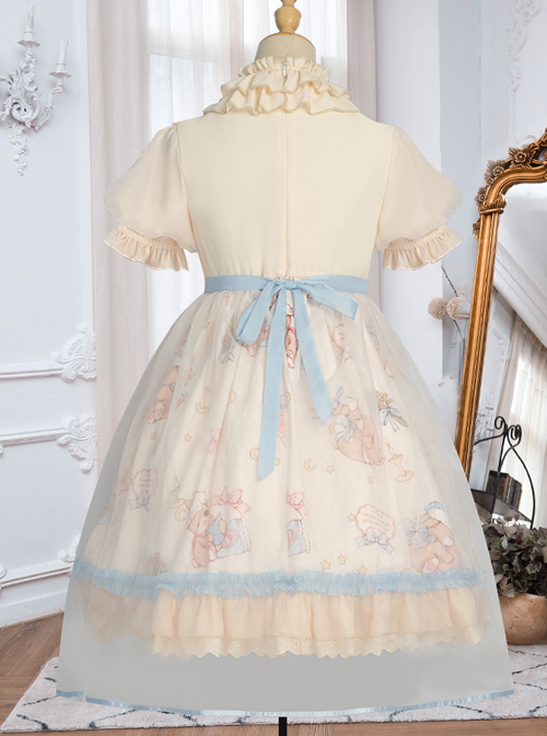 Good Night Fairy Tale Series OP Sweet Lolita Chiffon Short Sleeve Dress Full Set