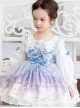 Cute Rabbits Printing Sweet Lolita Light Blue Children Long Sleeve Dress