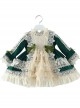 Apricot Lace Green Velour Children Classic Lolita Long Sleeve Dress