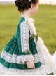 Apricot Lace Green Velour Children Classic Lolita Long Sleeve Dress