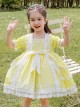 White Lace Yellow Cotton Children Sweet Lolita Short Sleeve Dress