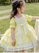 White Lace Yellow Cotton Children Sweet Lolita Short Sleeve Dress