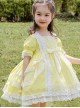 White Lace Yellow Cotton Children Sweet Lolita Short Sleeve Dress