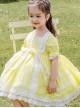 White Lace Yellow Cotton Children Sweet Lolita Short Sleeve Dress