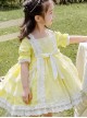 White Lace Yellow Cotton Children Sweet Lolita Short Sleeve Dress