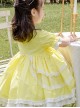 White Lace Yellow Cotton Children Sweet Lolita Short Sleeve Dress