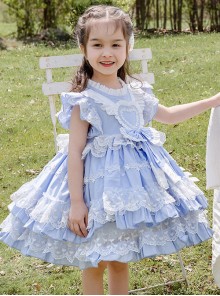 Light Blue Cotton Ruffle Children Sweet Lolita Sleeveless Dress