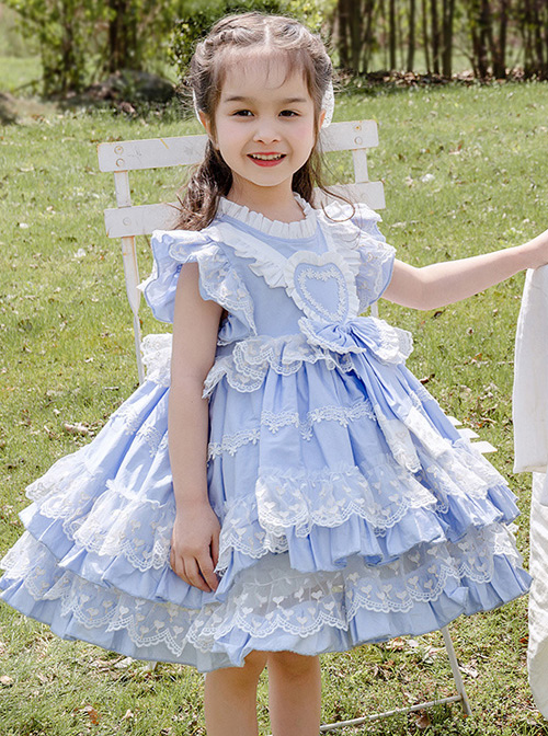 Light Blue Cotton Ruffle Children Sweet Lolita Sleeveless Dress