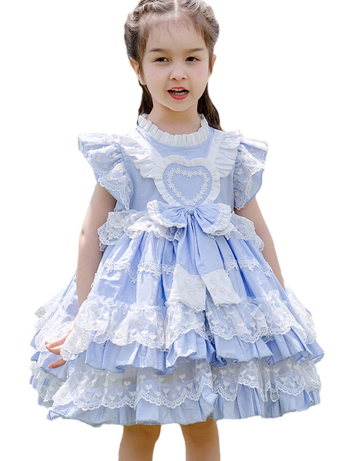 Light Blue Cotton Ruffle Children Sweet Lolita Sleeveless Dress