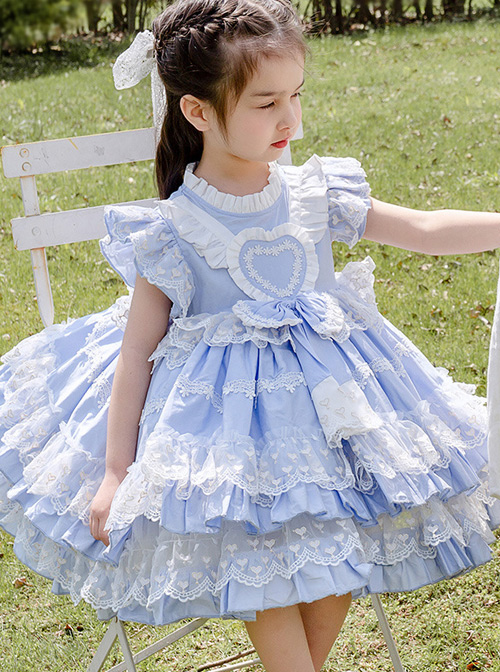 Light Blue Cotton Ruffle Children Sweet Lolita Sleeveless Dress