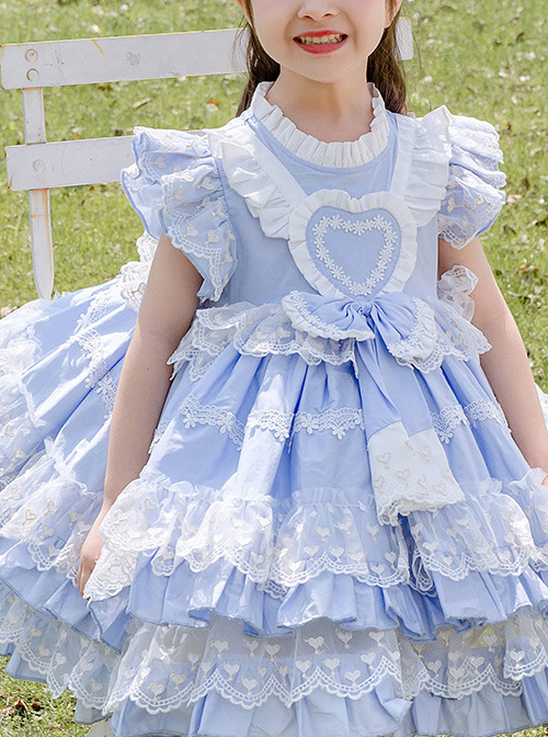 Light Blue Cotton Ruffle Children Sweet Lolita Sleeveless Dress