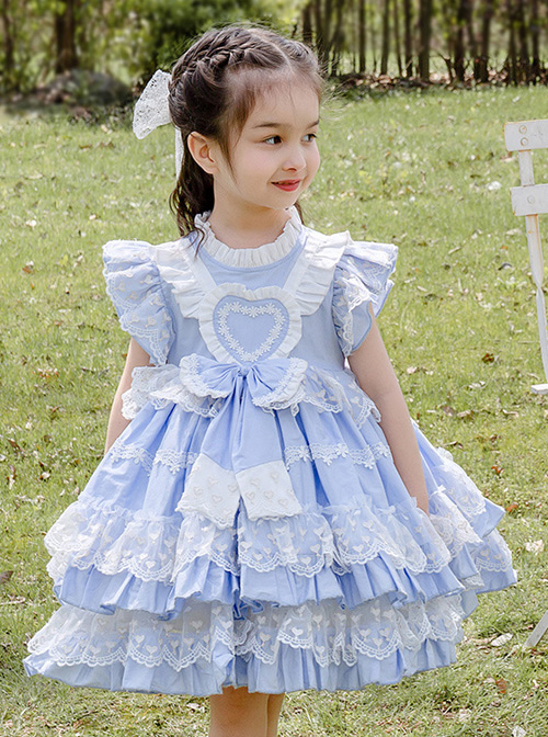 Light Blue Cotton Ruffle Children Sweet Lolita Sleeveless Dress