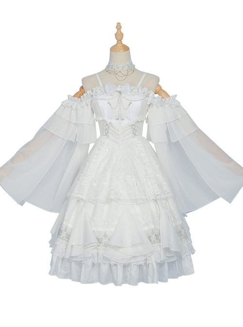 Thames God Series JSK White Chiffon Classic Lolita Elegant Tea Party Sling Dress