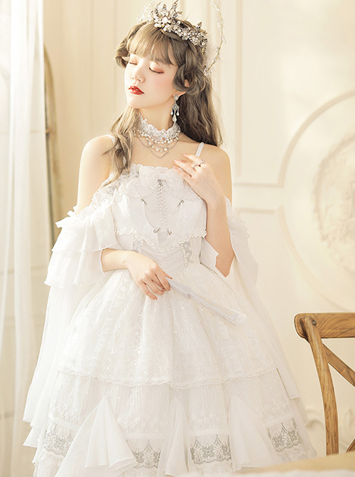 Thames God Series JSK White Chiffon Classic Lolita Elegant Tea Party Sling Dress