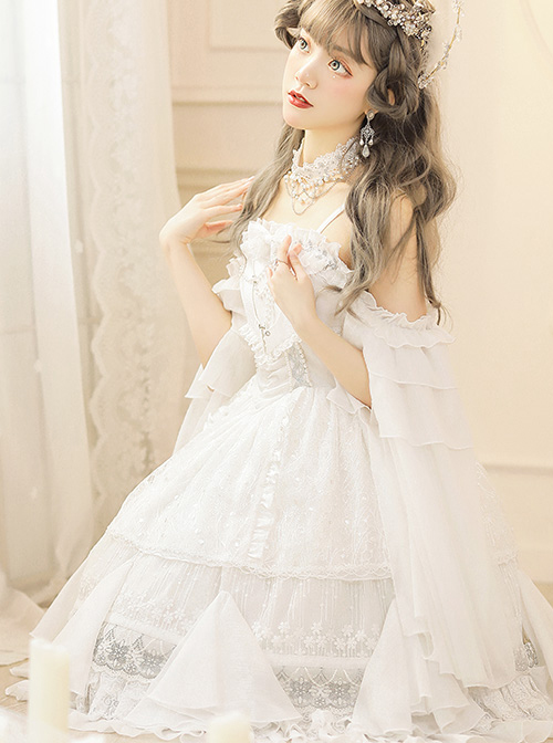 Thames God Series JSK White Chiffon Classic Lolita Elegant Tea Party Sling Dress