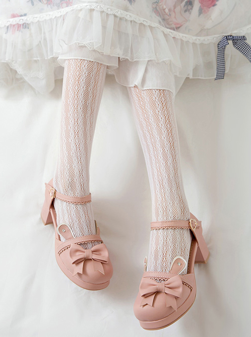 Cute Rabbit Ears Bowknot Sweet Lolita Thick Heel High Heel Shoes