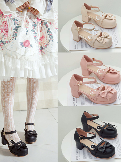 Cute Rabbit Ears Bowknot Sweet Lolita Thick Heel High Heel Shoes