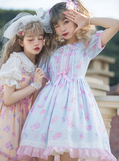 Jelly Bear Series OP Cute Printing Sweet Lolita Short Sleeve Dress