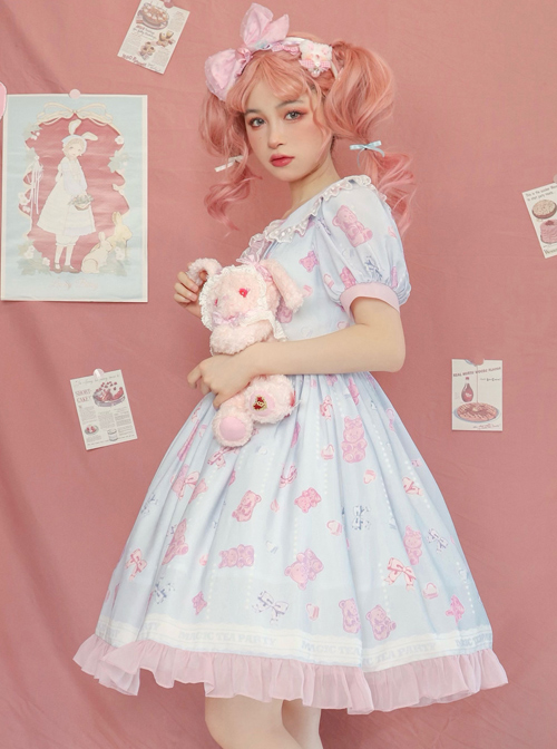 Jelly Bear Series OP Cute Printing Sweet Lolita Short Sleeve Dress