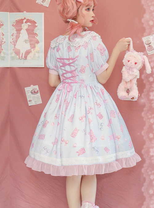 Jelly Bear Series OP Cute Printing Sweet Lolita Short Sleeve Dress